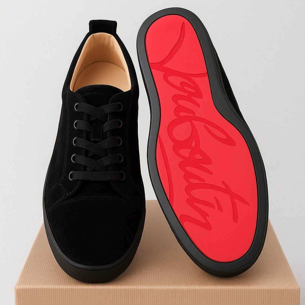 Christian Louboutin Louis Junior Suede Sneaker – Black/Red Sole